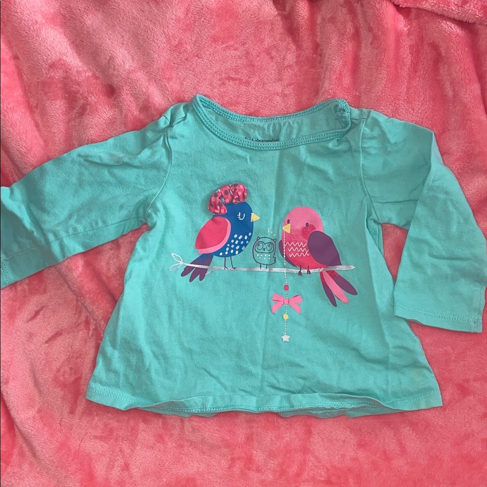 First Impressions Teal and Pink Bird Long Sleeve Tee